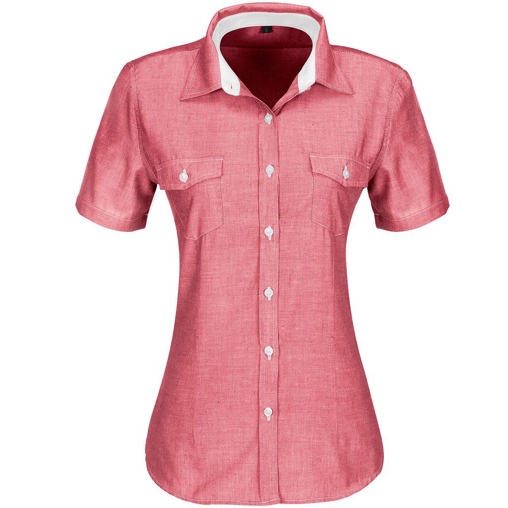 Ladies Short Sleeve Windsor Shirt  - Red- Red