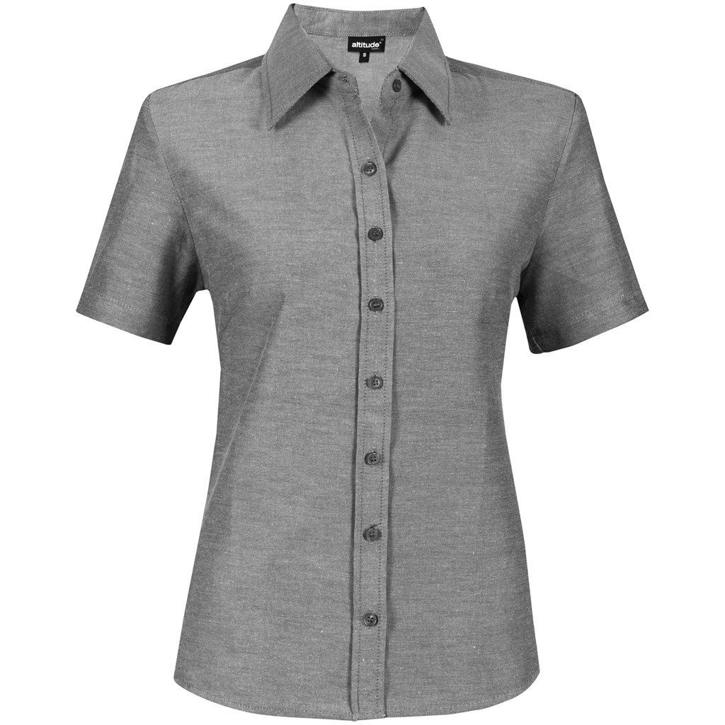 Ladies Short Sleeve Oxford Shirt  - Charcoal- Charcoal