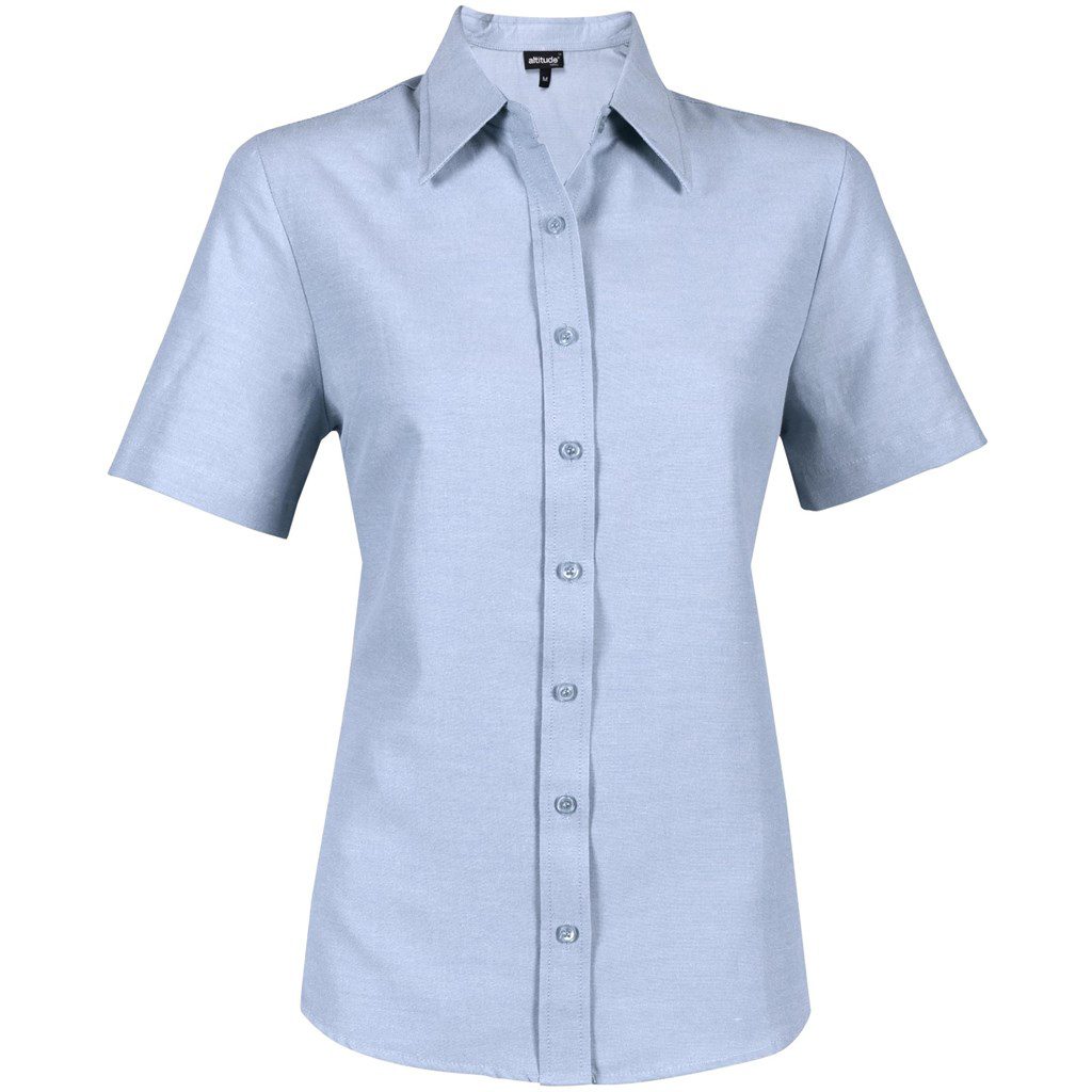 Light Blue Ladies Short Sleeve Oxford Shirt  - Light Blue