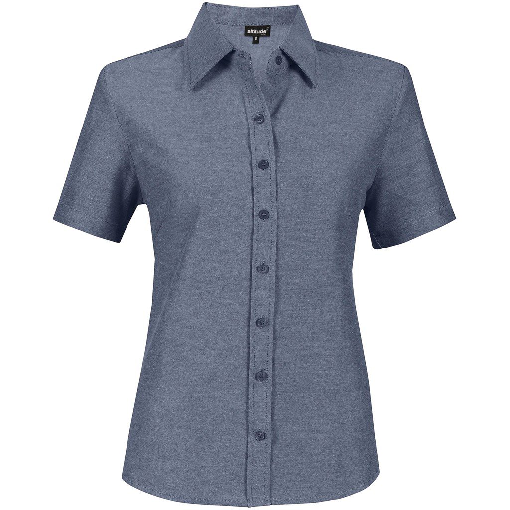 Navy Ladies Short Sleeve Oxford Shirt  - Navy
