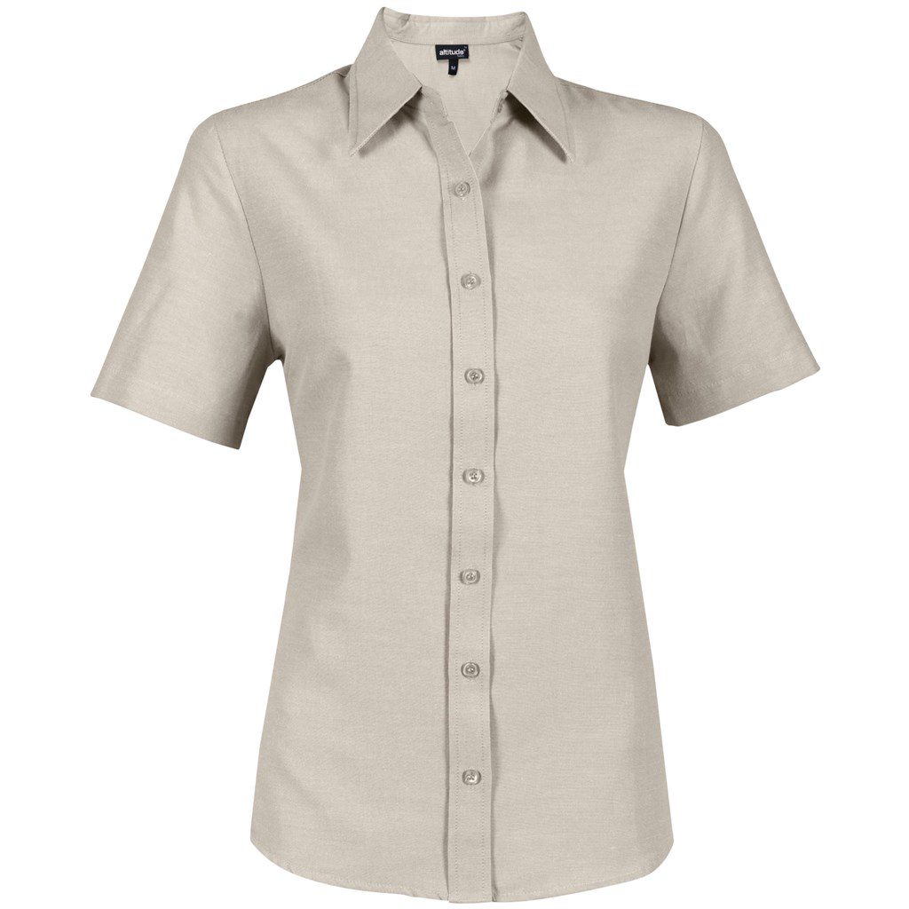 Ladies Short Sleeve Oxford Shirt  - Stone- Stone