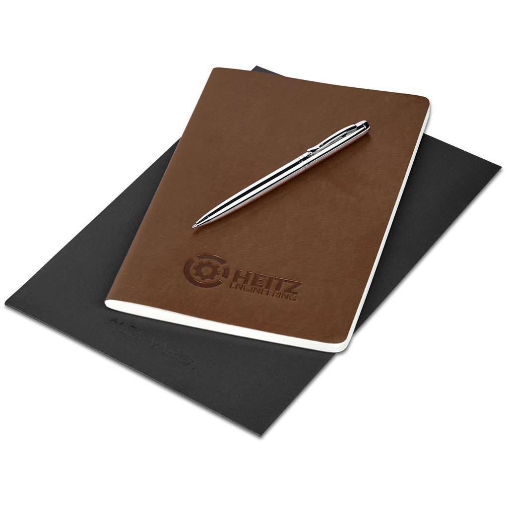 Brown Alex Varga Medium Soft Cover Notebook & Pen Set - Brown
