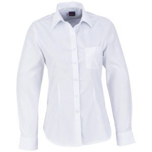 Ladies Long Sleeve Huntington Shirt  - White Light Blue- White Light Blue