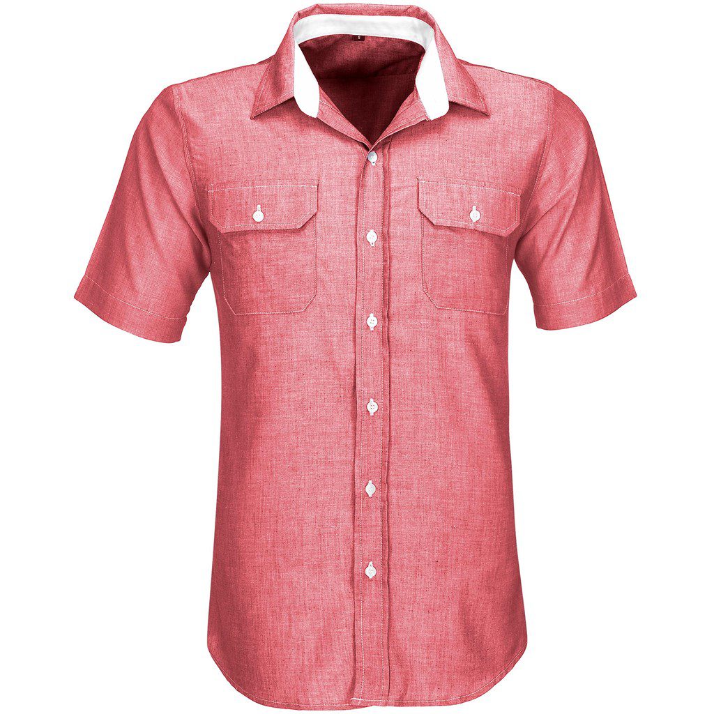 Mens Short Sleeve Windsor Shirt  - Red- Red