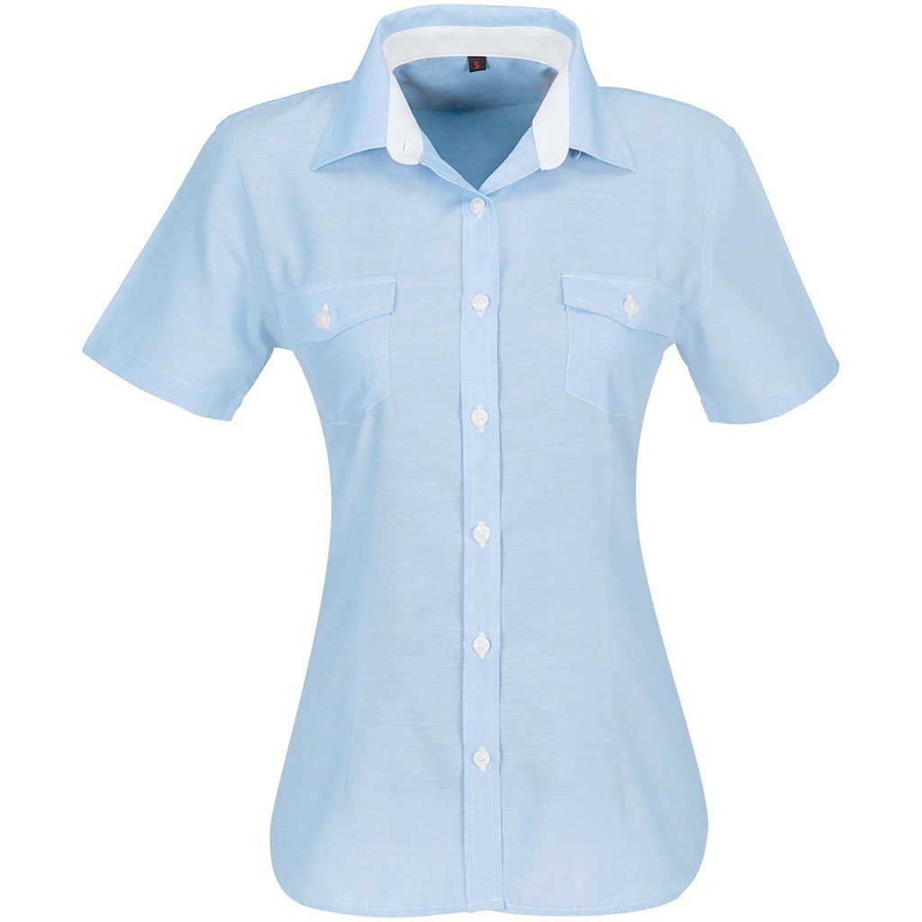 Ladies Short Sleeve Windsor Shirt - Light Blue- Light Blue