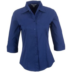 Ladies 3/4 Sleeve Manhattan Striped Shirt  - Blue- Blue