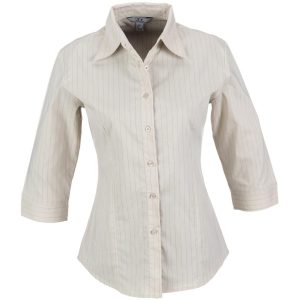 Ladies 3/4 Sleeve Manhattan Striped Shirt  - Khaki- Khaki