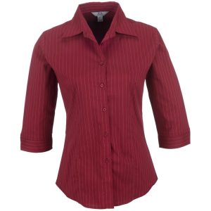 Ladies 3/4 Sleeve Manhattan Striped Shirt  - Red- Red