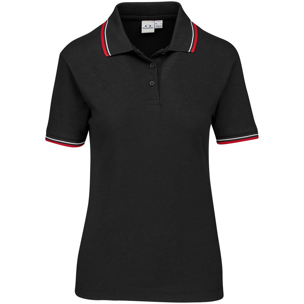 Ladies Cambridge Golf Shirt - Black Red- Black With Red