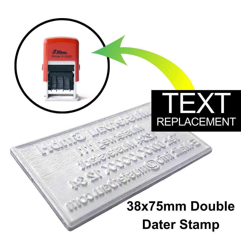 38x75mm Custom Double Dater Stamp - Text Replace Only