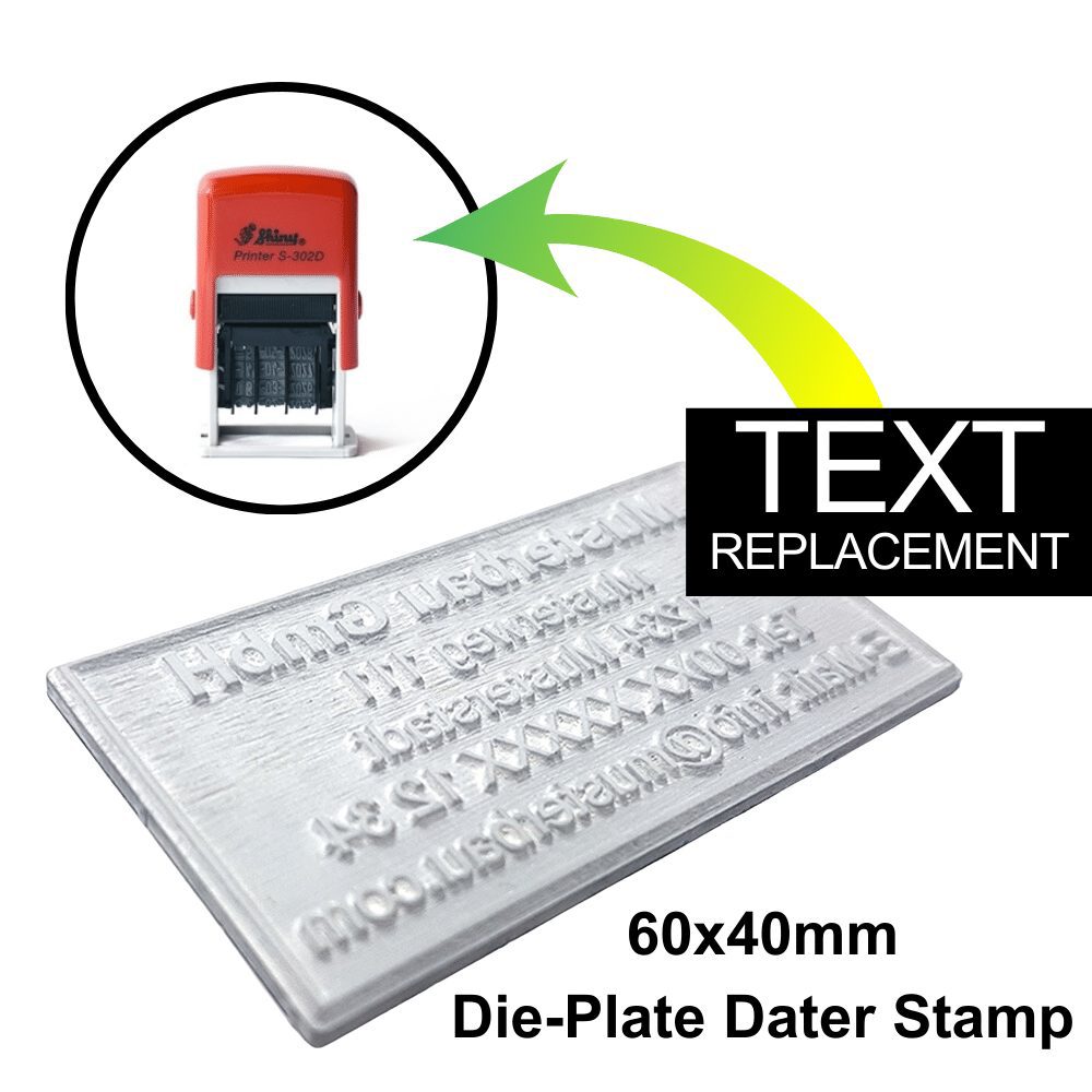 Die Plate Dater 60x40mm Stamp - Text Replace Only