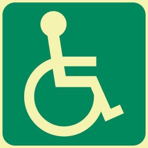 ALLOCATED TO OR ACCESSIBLE TO WHEELCHAIR PHOTOLUMINESCENT (GLOW IN THE DARK) SAFETY SIGN (E25)