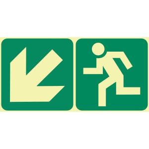 SABS DIAGONAL ARROW DOWN LEFT AND RUNNING MAN LEFT PHOTOLUMINESCENT (GLOW IN THE DARK) SIGN (E14)