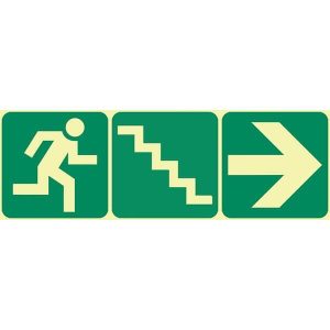 SABS DIRECTION TO ESCAPE ROUTE (STAIRS DIRECTIONAL) PHOTOLUMINESCENT (GLOW IN THE DARK) (E16) SIGN