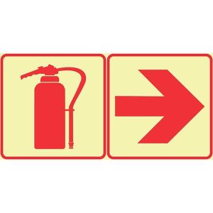 SABS FIRE EXTINGUISHER AND RED ARROW RIGHT PHOTOLUMINESCENT (GLOW IN THE DARK) SAFETY SIGN (F19)