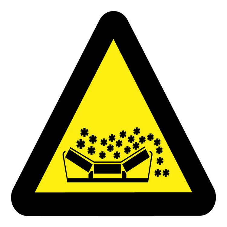 BEWARE OF MATERIAL FALLING FROM MOVING CONVEYOR BELT SAFETY SIGNS (WW 21)