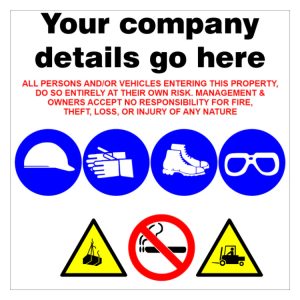 DISCLAIMER WITH PPE, DANGER, NO SMOKING AND WARNING SAFETY SIGN (PPE001)