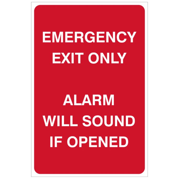 EMERGENCY EXIT ONLY ALARM WILL SOUND IF OPENED SAFETY SIGN (FE3)