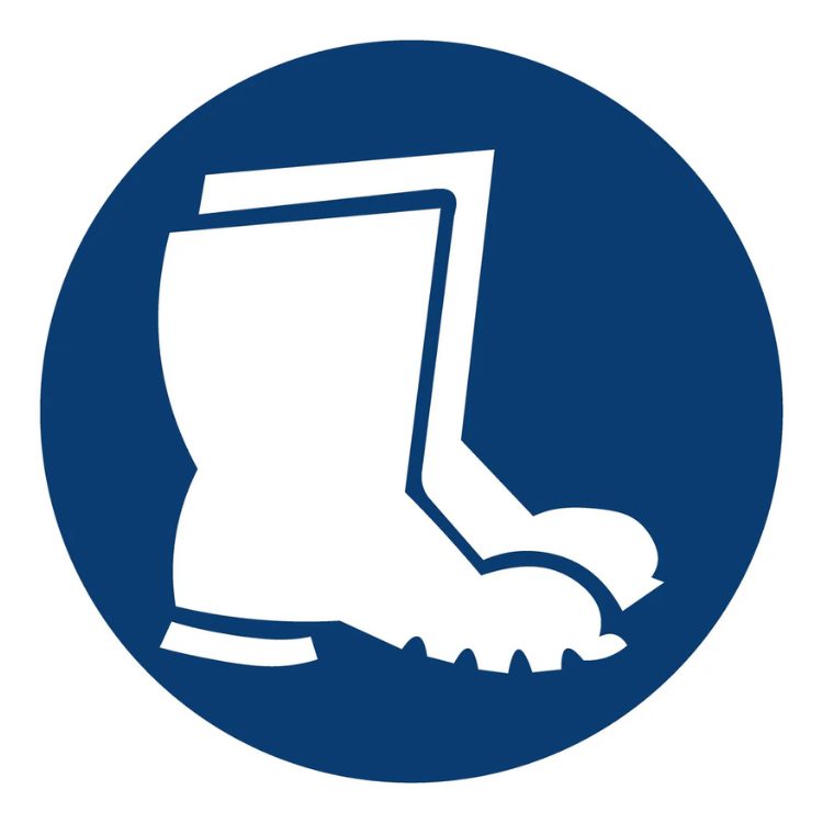 FOOT AND LEG PROTECTION AGAINST LIQUIDS SHALL BE WORN SAFETY SIGN (MV 6)