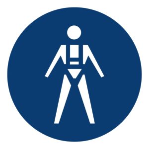 FULL BODY HARNESSES AND LIFELINES SHALL BE WORN SAFETY SIGN (MV 18)