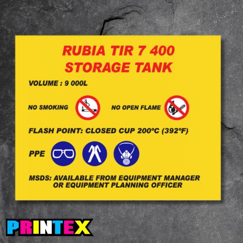 RUBIA Tir 7 400 Storage Tank Sign