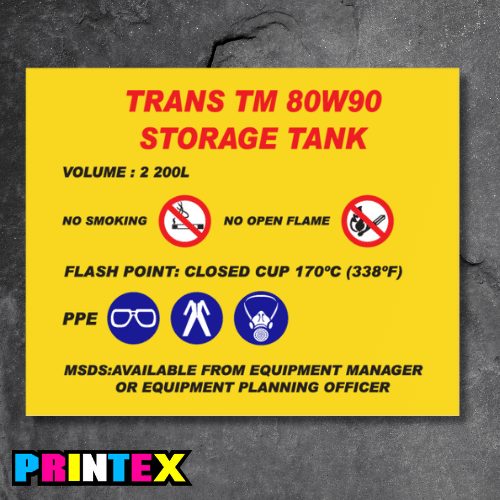 Trans TM 80W90 Storage Tank Sign
