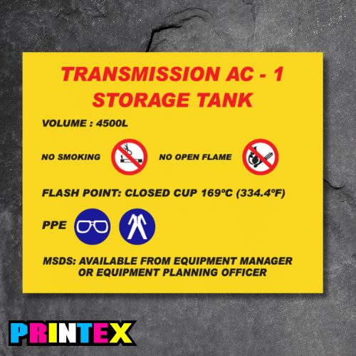 Transmission AC 1 Storage Tank Sign