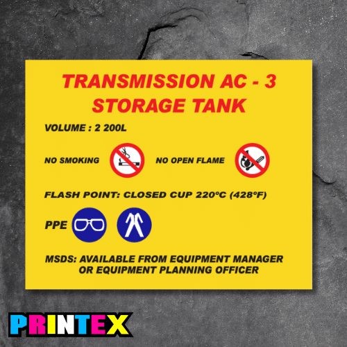 Transmission AC 3 Storage Tank Sign