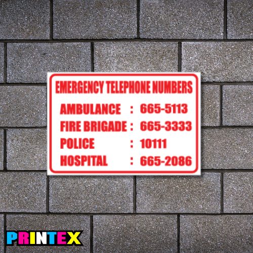 Emergency Telephone Numbers Business Sign