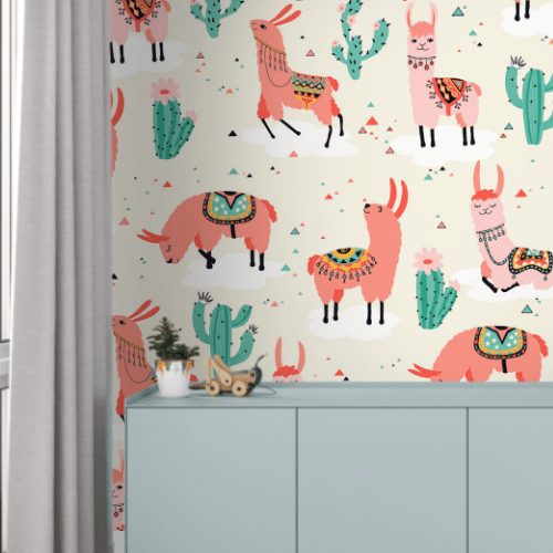 Alpaca with Cactus Wallpaper
