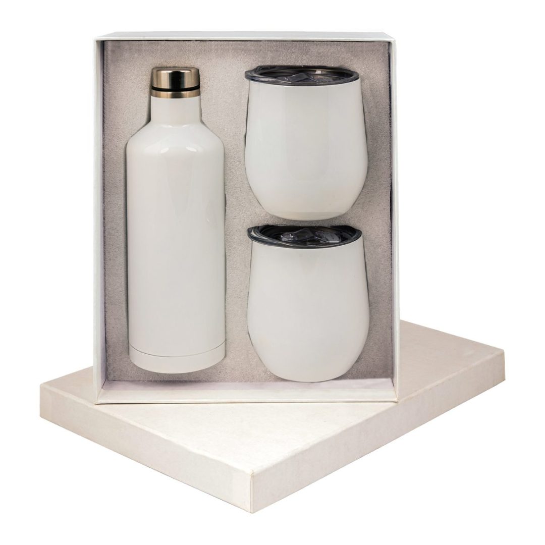 White Manhattan Flask & x2 Mug Gift Set