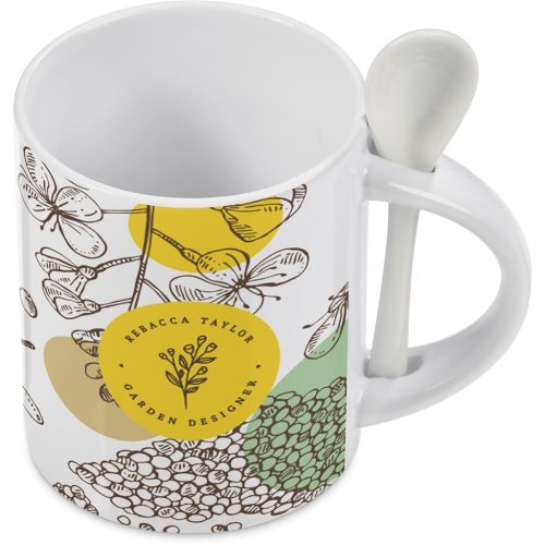 Eden Sublimation Ceramic Coffee Mug & Spoon Set - 320ml